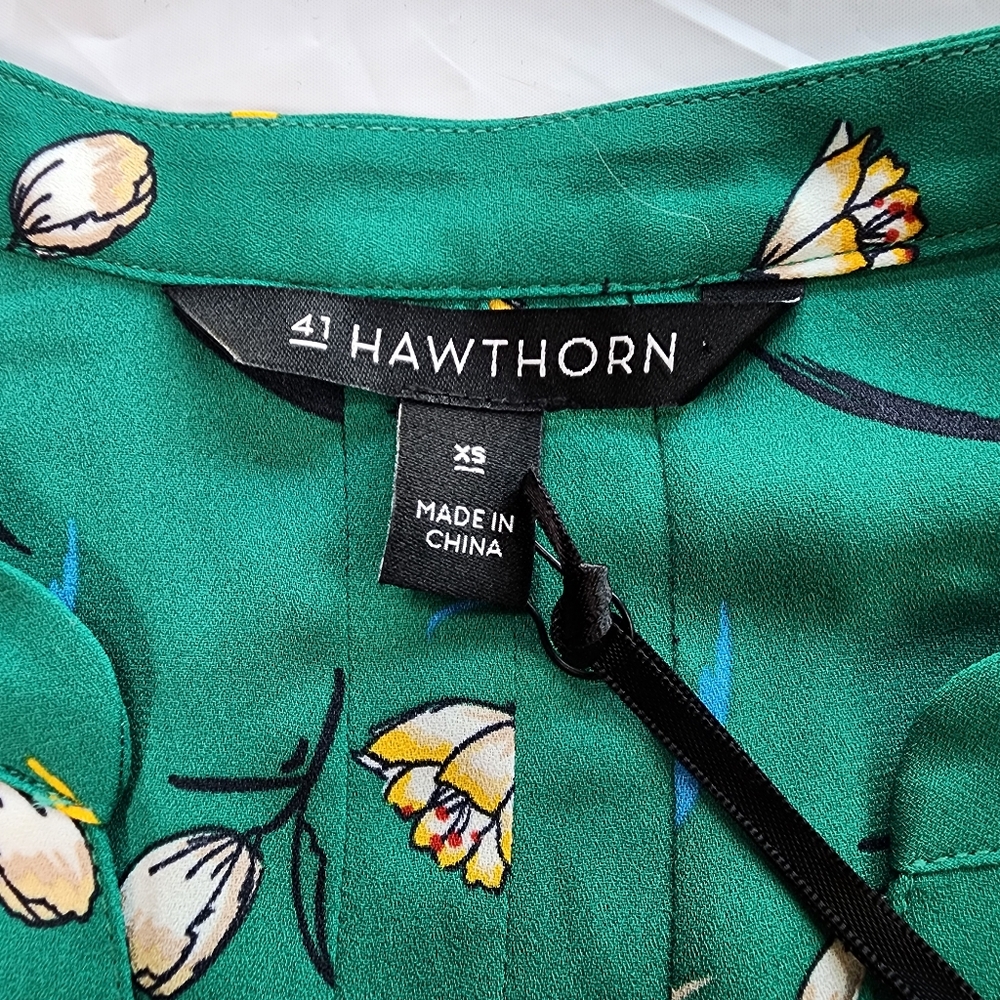 41 Hawthorn Trina Green Floral 3/4 Length Tie Sleeve Blouse Size XS - Picture 7 of 15
